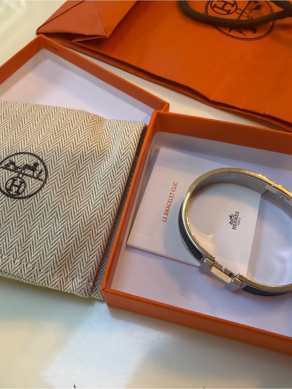 Hermes Men's Clic H Bracelet in Black and Silver-Tone - Picture 5 of 7